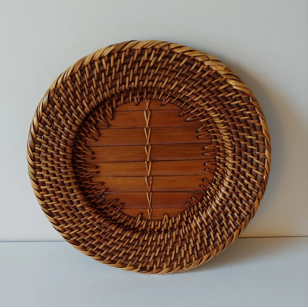 Vintage Woven Rattan Charger Decorative Plate Bamboo